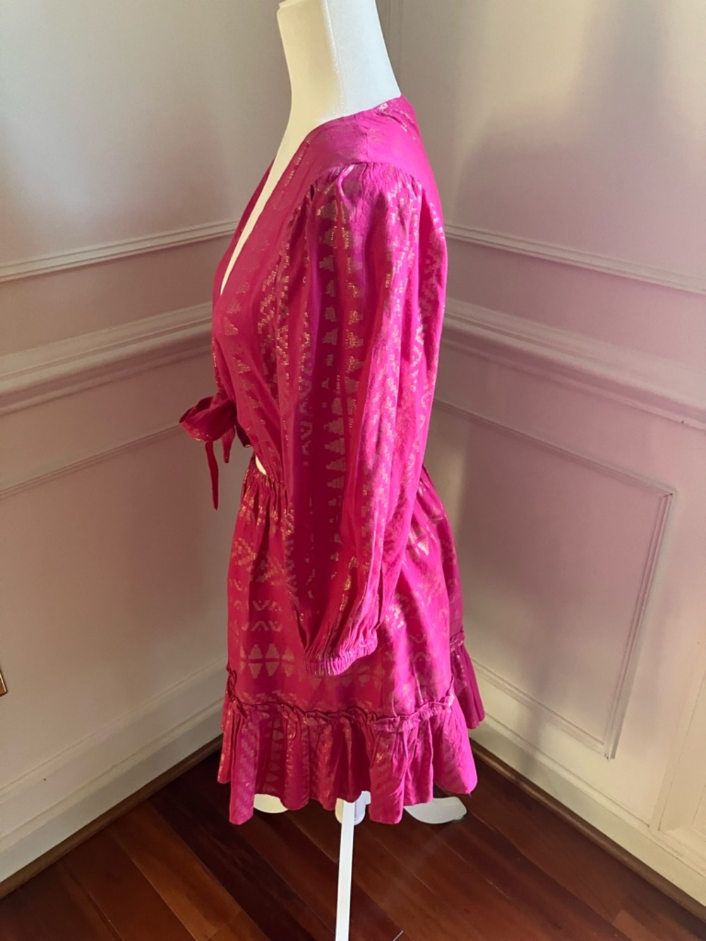 Elan Clara Hot Pink Metallic Open Tie-Front Mini Dress - Picture 4 of 6
